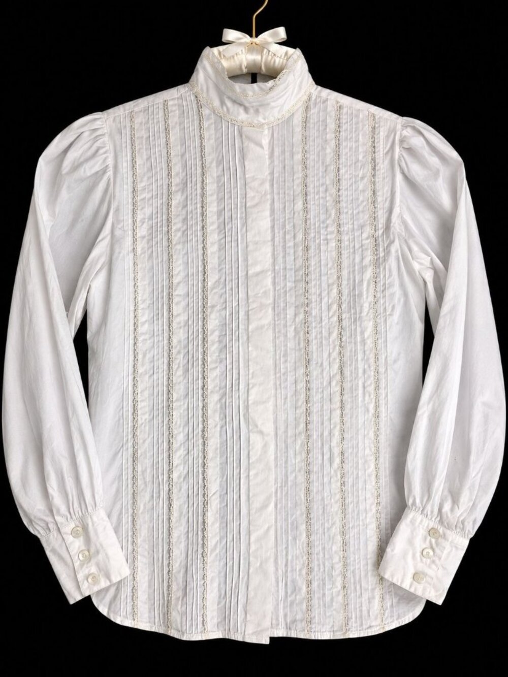 VTG Ralph Lauren White Blouse Pintuck Lace Victorian Edwardian Romantic Sz 6